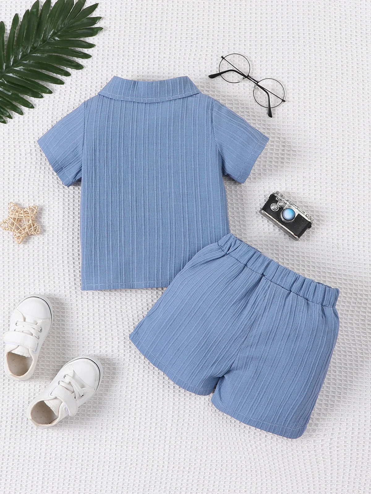 Ensemble 2 Pièces Bébé Garçon | Chemise Jacquard Manches Courtes & Short | Casual Mode Été