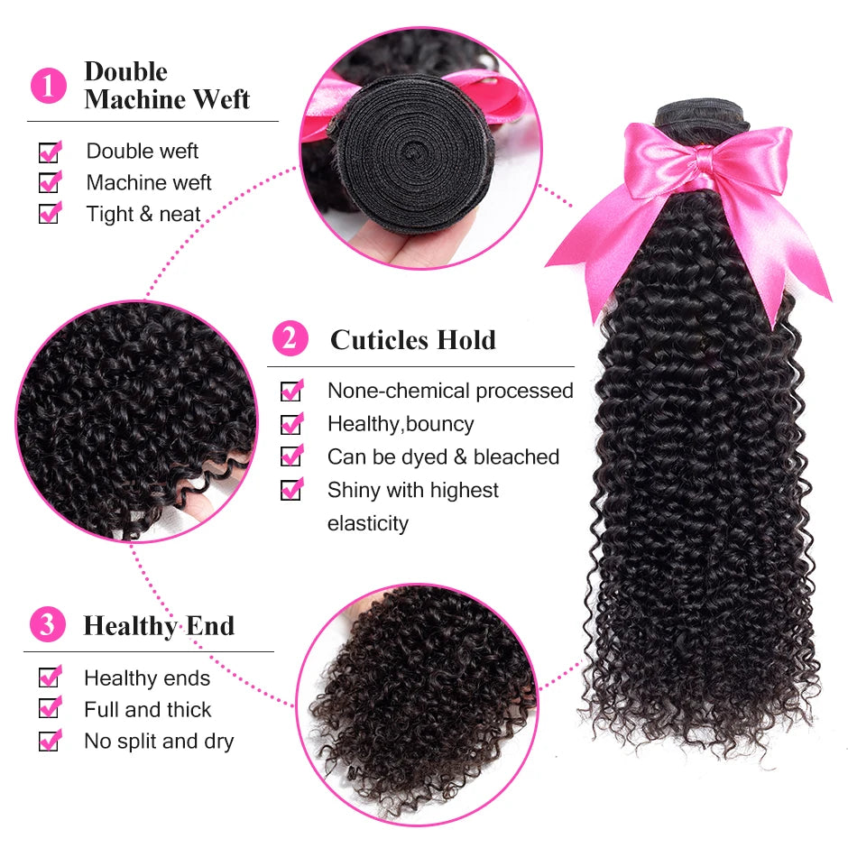 Mèches Kinky Curly Brésiliennes Remy | Couleur Naturelle | 1 à 4 Paquets | Extensions Cheveux Humains | ISEE HAIR