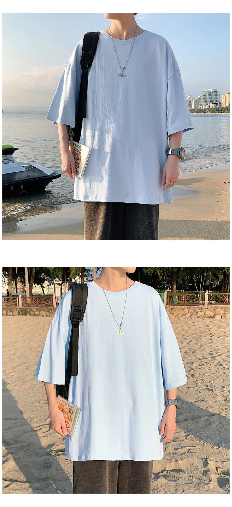 T-shirt ample uni en coton pour homme | Manches courtes | S à 5XL