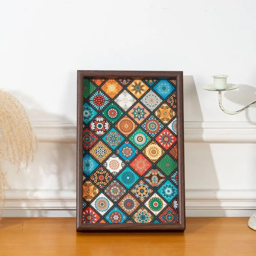 Plateau Bohème en Bois Fait Main 30x20 cm | Mosaïque Colorée | Rangement Bureau & Entrée