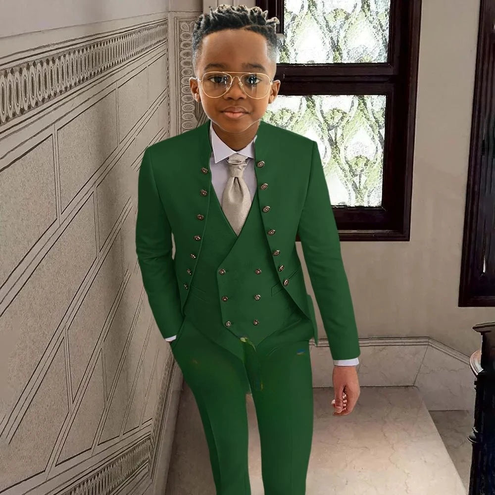 Fashionable Kids Stand-up Collar Suits 3 Pieces Jacket Vest Pants Performance Outfit Comfortable Boys Tuxedo Wedding Guest Wear