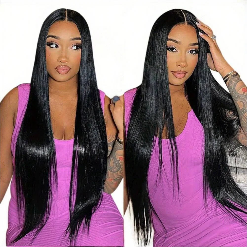 13x4 Brazilian Human Hair Wig Wear and Go 200 Density Straight 13x6 Hd Lace Frontal Wigs Natural Black Pre Plucked Baby Hair