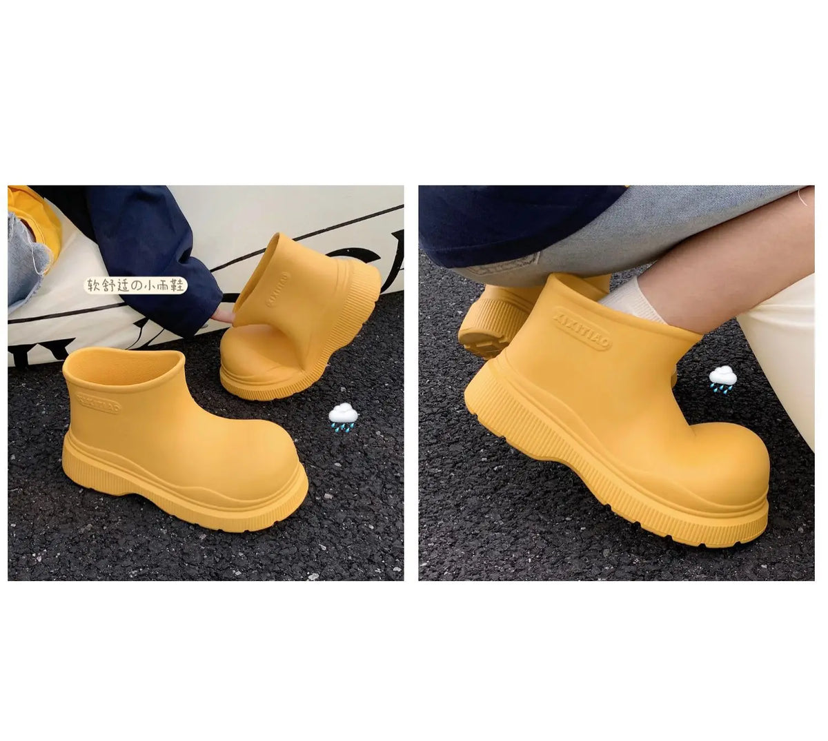 Bottes de Pluie Femme Imperméables | Tige Courte Large | Semelle Épaisse | Chaussures Eau Confortables