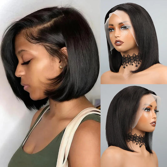 Bob Wig Human Hair 13x4 HD Lace Front Human Hair Wigs For Black Women Glueless Lace Front Wigs Pre Plucked Pre Cut Straight Bob