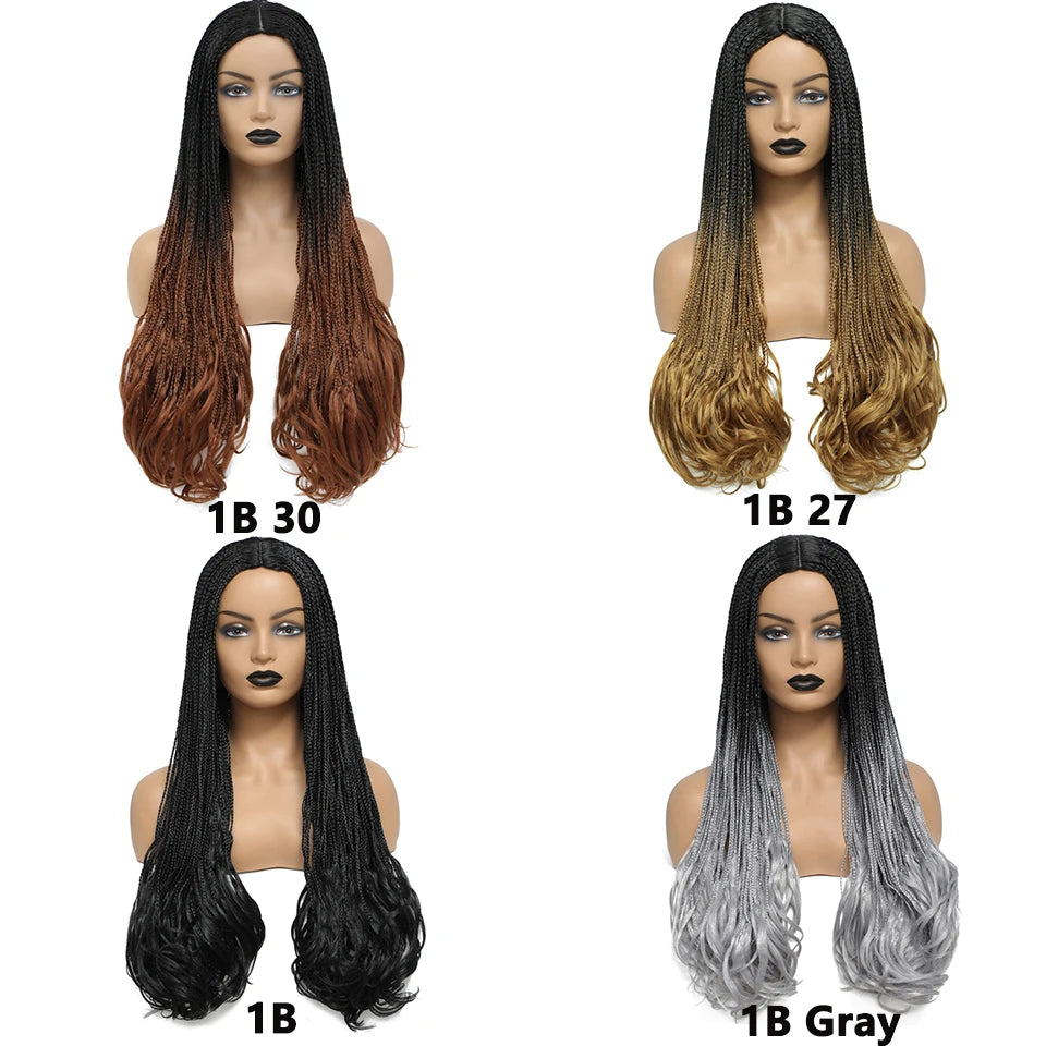 26 Inch Long Box Braided Wigs For Women Synthetic African Braided Wig Micro Twist Box Braid Crochet Hair Curly Ends Wig
