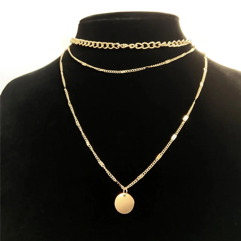 Collier Vintage Multicouche Femme | Chaîne Pendentif | Bijou Esthétique Tendance | Cadeau Mode