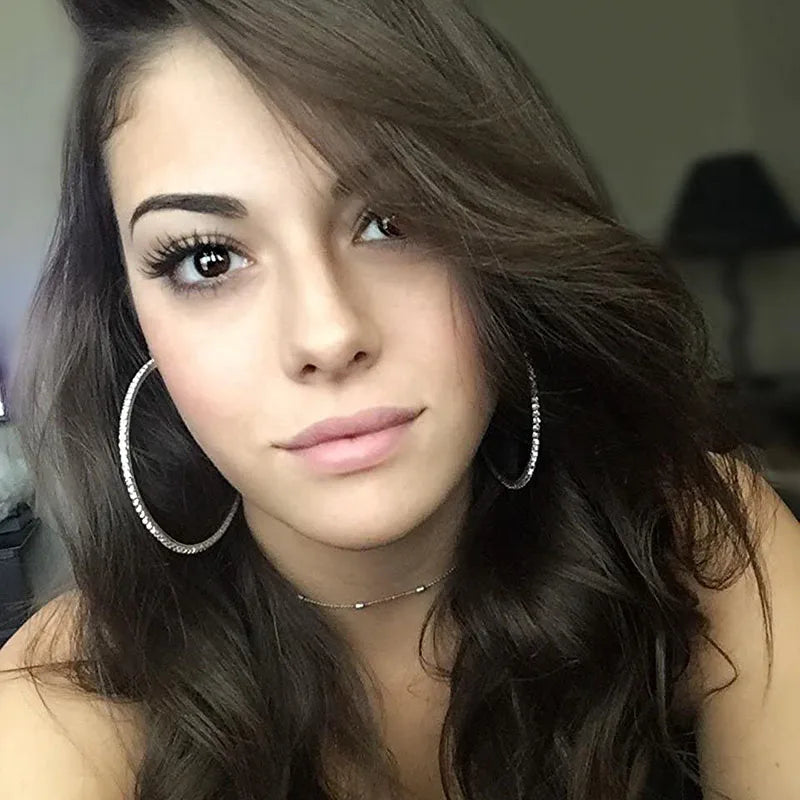 Grandes Boucles Créoles 30-80mm | Cristal Strass Cercle | Noir Or Argent | Femme Fille | Fête Cadeau
