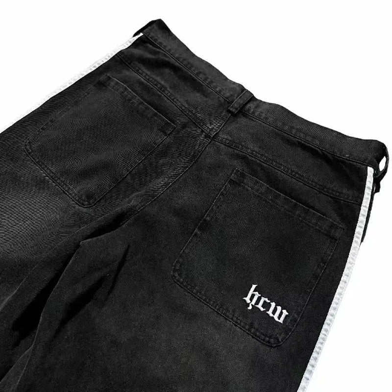American Harajuku Style Baggy Jeans Y2K Streetwear Striped Denim Pants Men Women Casual Wide Leg Trousers Trendy High Street Pants