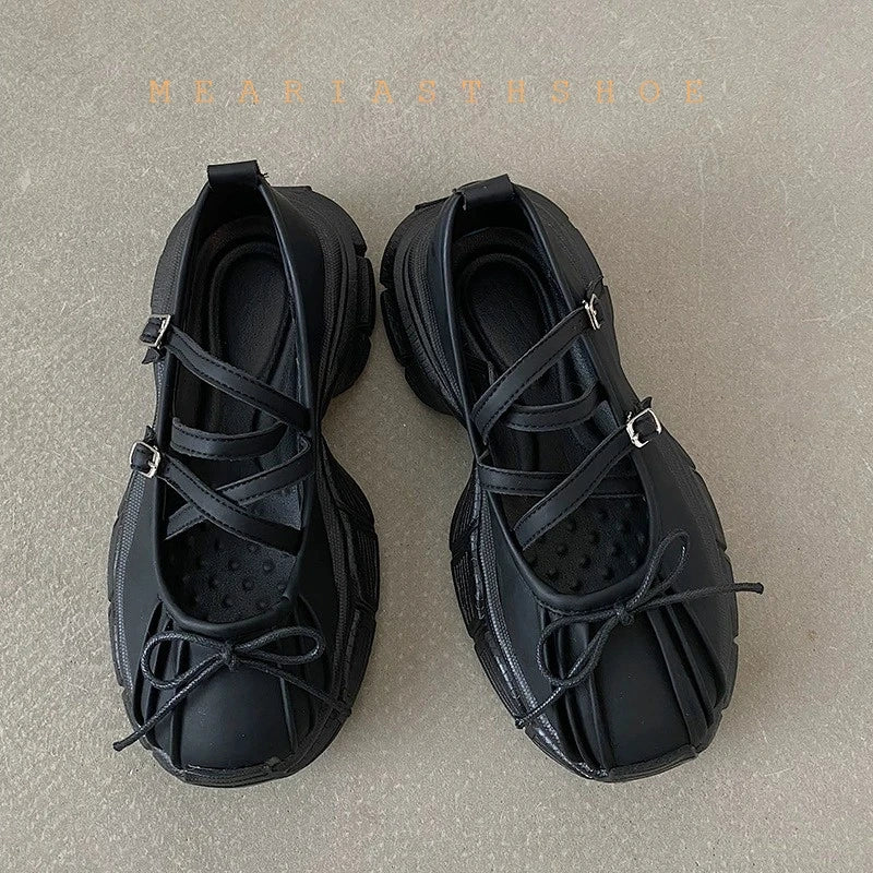 Autumn Chunky Women's Sports Shoes Fashion Shallow Butterfly-Knot Platform Sneakers Ladies Casual Flats Outdoor Mary Jane Shoes