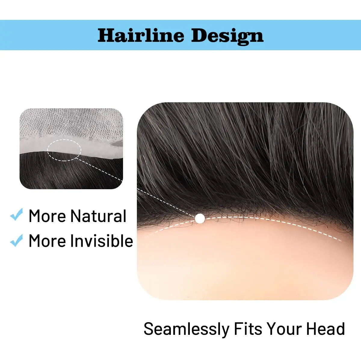 Hotsale 100% Human Hair Piece Men Topper  V Loop Super Thin Skin PU Front Line Forehead System Toupee Patch Wig for Men