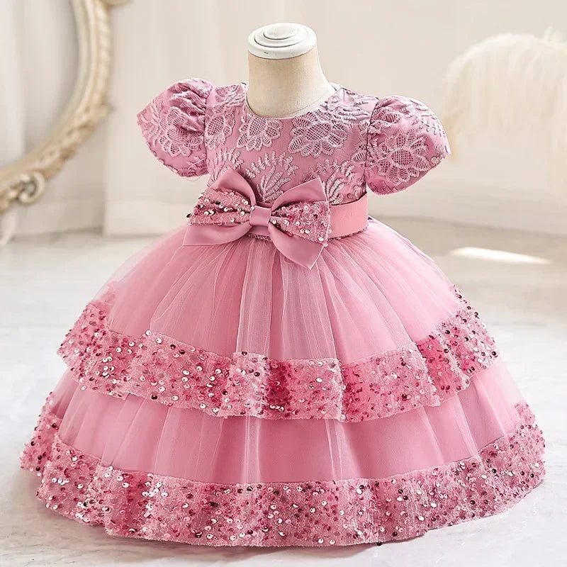Fashion Bow Girls Party Dresses Cotton Short Sleeve Children Clothing Bridesmaid Dresses Summer Kids Dresses for Girls 1-6 Years