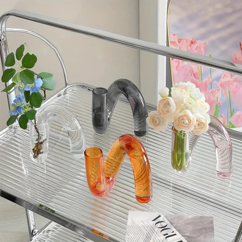 Nordic Irregular Glass Vase | Modern Transparent Centerpiece for Dining/Living Room, Creative Pedestal Home Decor