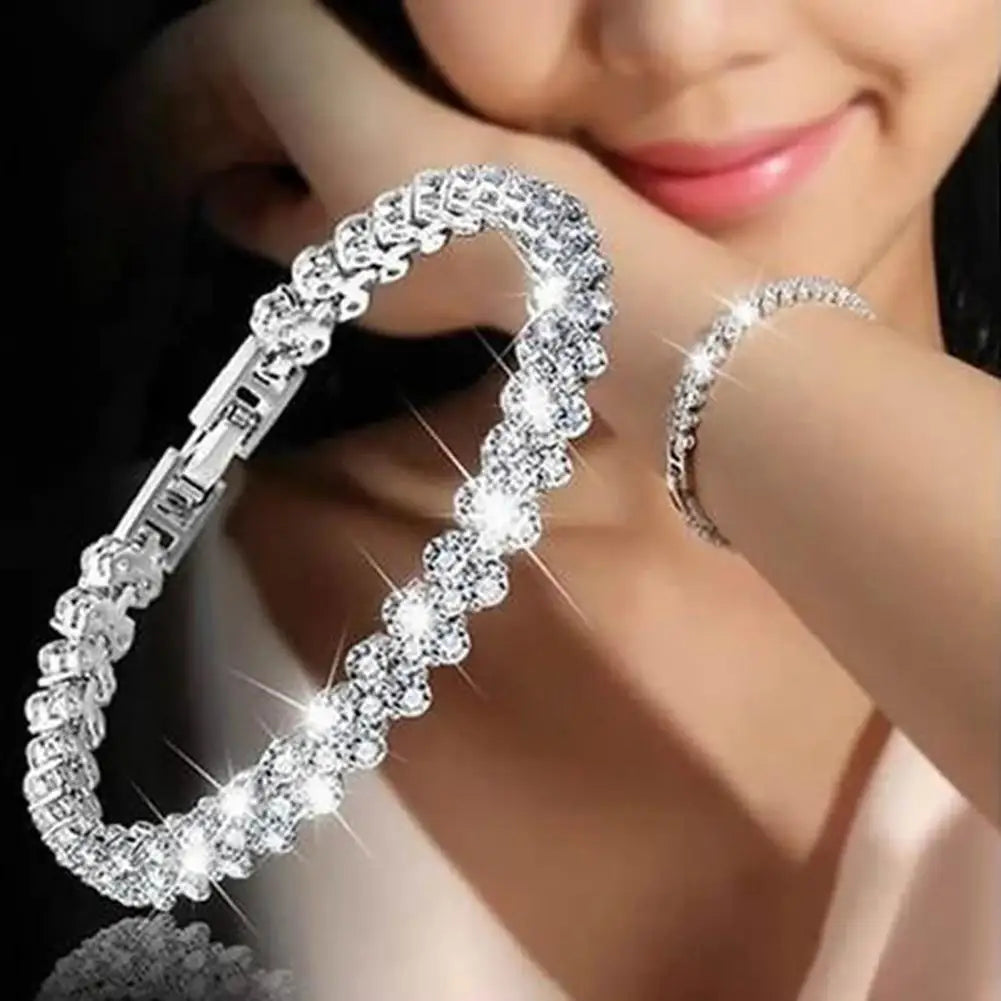 Elegant Bracelet for Women, Chain Cubic Zirconia Rhinestone Shiny Inlaid Bangle Bracelet Gifts