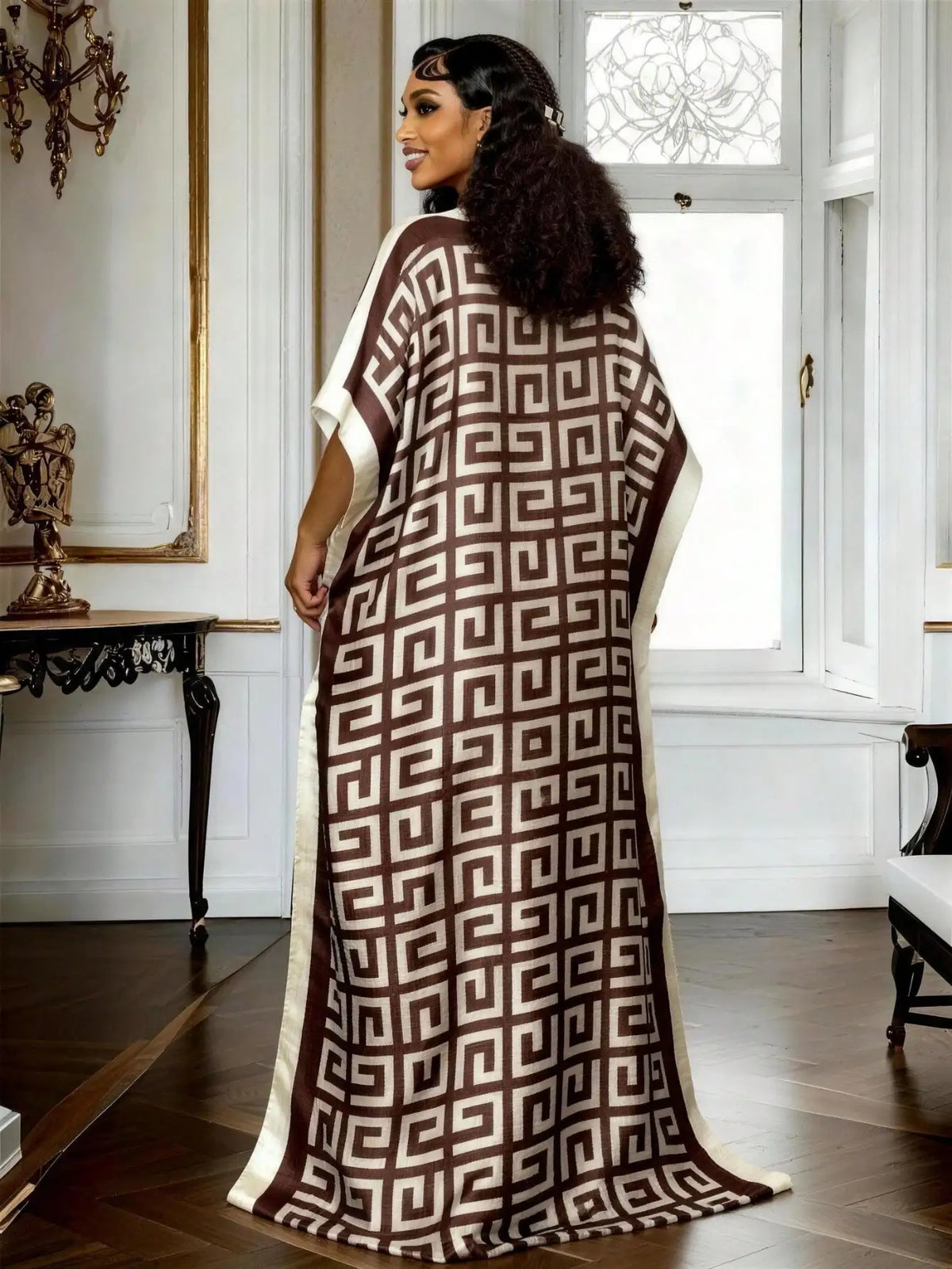 Elegant Plus Size African Print Silk Dress with Scarf 2 Piece Set Fashionable Middle Eastern Kaftan Robe for Women