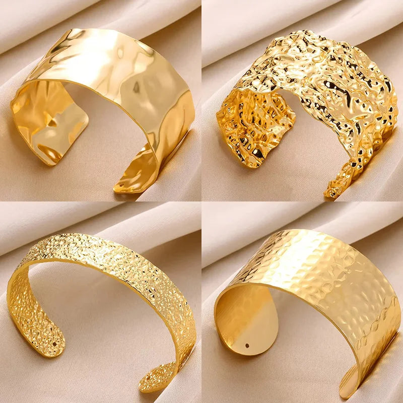 Exquisite Classic Bump Pattern Opening Bangles Bracelet For Women Cuff Bracelet Gold Color Stainless Steel Hand Ornament Gift