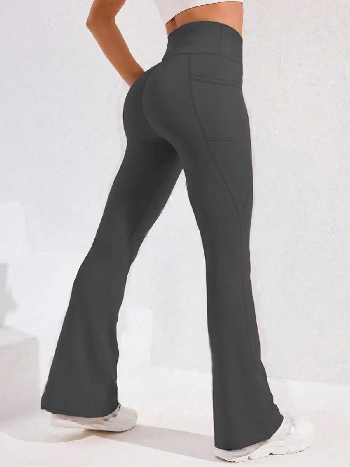 High Waist Flare Leg Yoga Pants Women with Pocket Push Up Butt Running Tights Wide Leg Pants Gym Outdoor Cycling Leggings