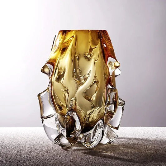High-grade Crystal Glass Art Vase Ornaments Modern Minimalist Vase Decoration Handcrafted Gift Desk Decorative Flower Ware