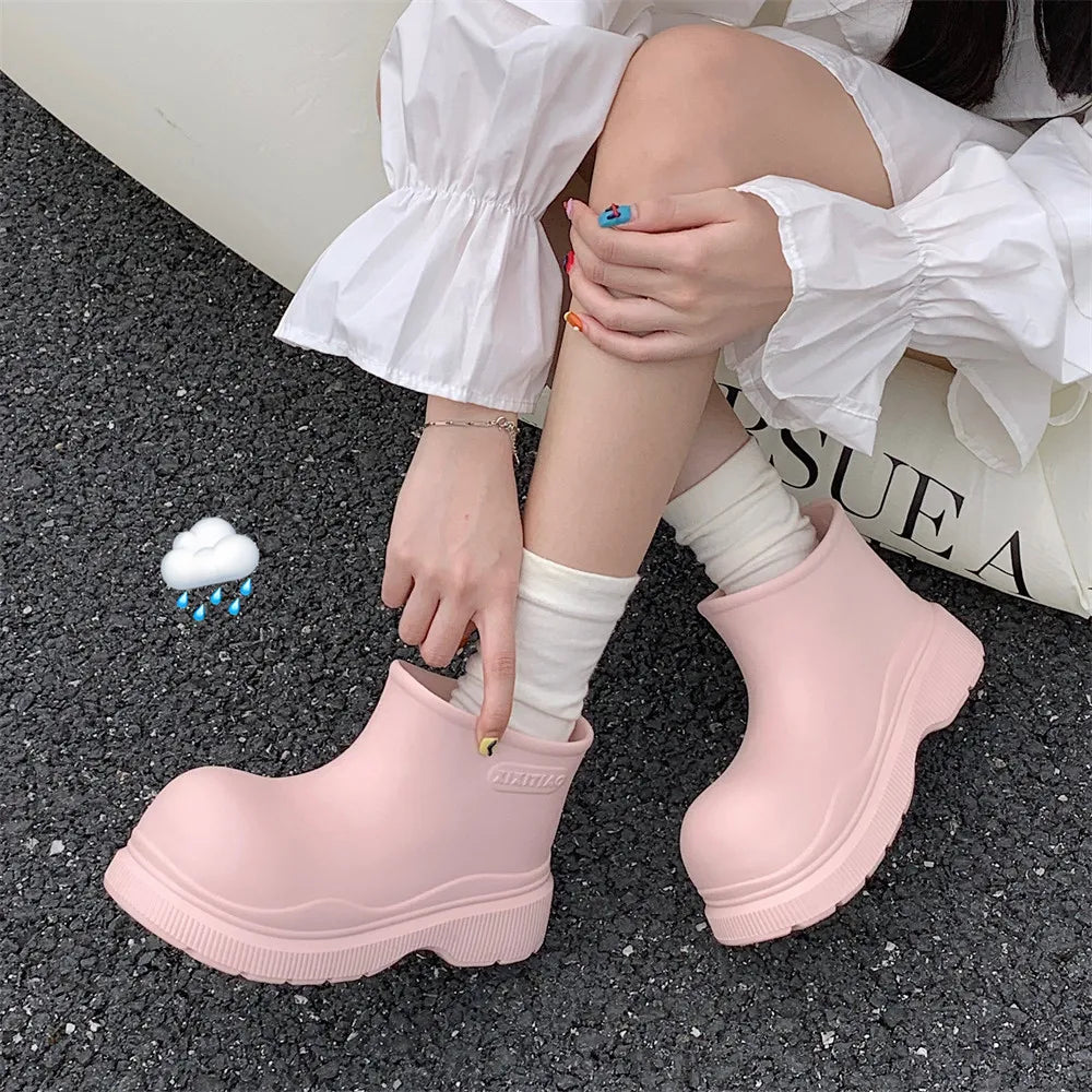 Bottes de Pluie Femme Imperméables | Tige Courte Large | Semelle Épaisse | Chaussures Eau Confortables