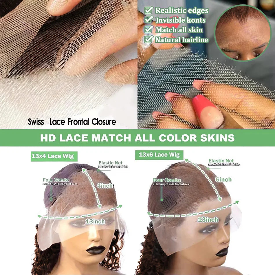 250 Density Chocolate Brown Deep Wave Human Hair Wig 30-38 Inch Transparent Lace Frontal Wigs 13x6 Lace Front Water Curly Wigs