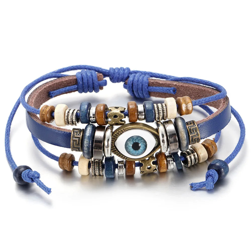 Bracelet Cuir Tressé Perles Bois | Unisexe Ethnique Tribal | Fait Main | Manchette Femme & Homme