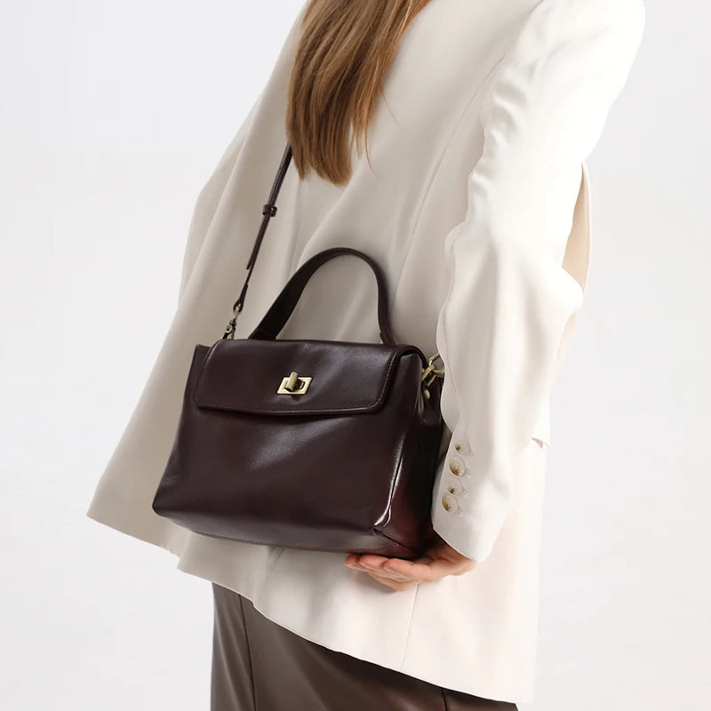 Sac à Main Cuir Véritable Femme | Top Handle Vintage | Cire Huile | Bandoulière Croisée | Designer Luxe