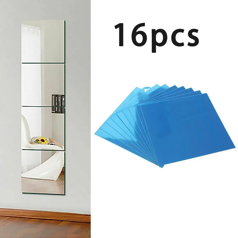 Lot 16 Stickers Miroir Carré Acrylique 15cm | Autocollant Mosaïque DIY | Décor Chambre & Maison