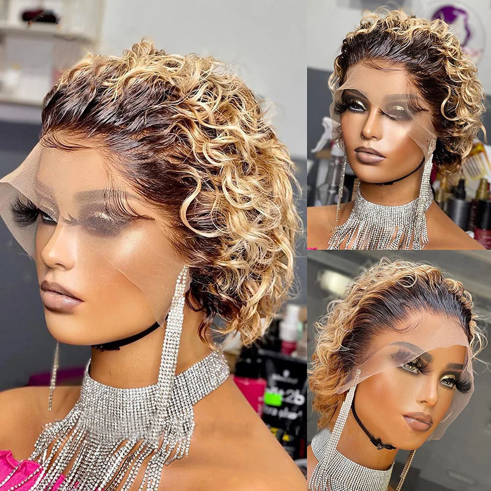 Perruque Courte Curly Pixie | Lace Front 13x1 | Cheveux Humains | Femmes Noires