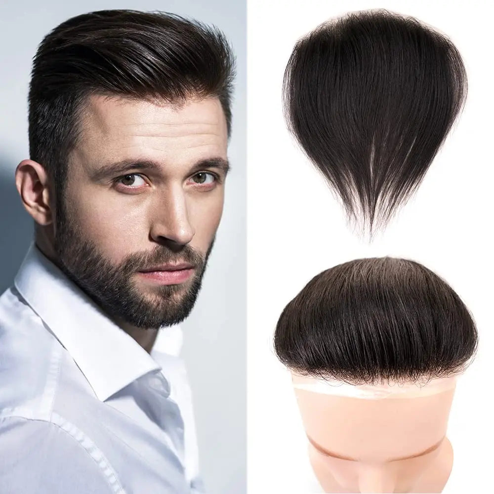 Hotsale 100% Human Hair Piece Men Topper  V Loop Super Thin Skin PU Front Line Forehead System Toupee Patch Wig for Men