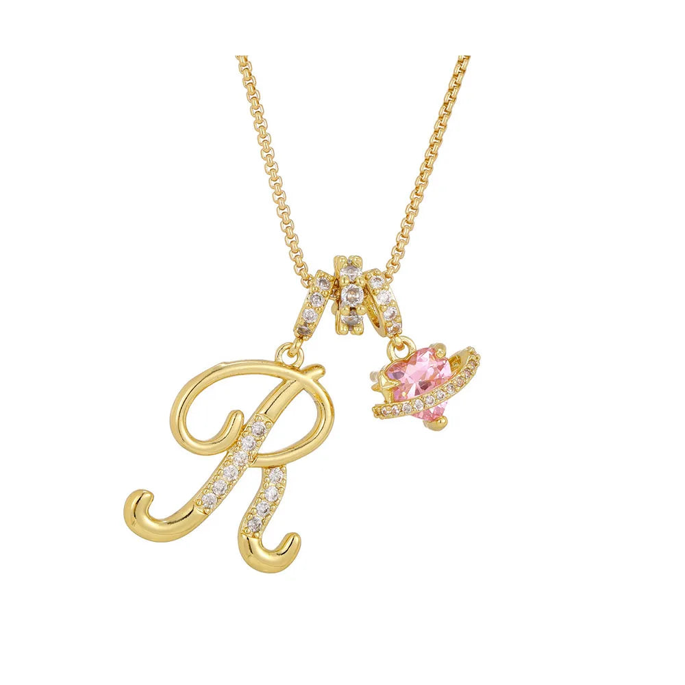 Women's Initial Heart Necklace with Customizable Name Art Design Letter Jewelry Gold Chain Set Adjustable Size Hypoallergenic