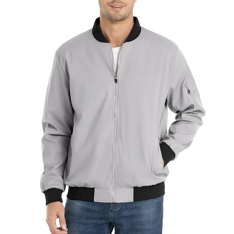 Men's Autumn Bomber Jacket Casual Spring Full Zipper Varsity Baseball Coat Fashion Lightweight Sport Track Jacket US/EU Size