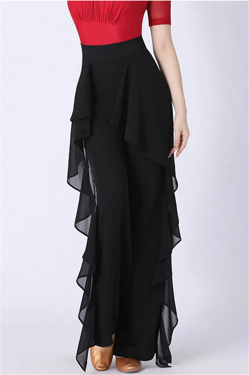 Dance Wide-Leg Pants Women's High-Waist Pants Lotus Leaf Side Loose Training Pants 2022 New Dance Female Pants
