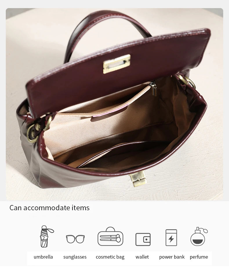 Sac à Main Cuir Véritable Femme | Top Handle Vintage | Cire Huile | Bandoulière Croisée | Designer Luxe