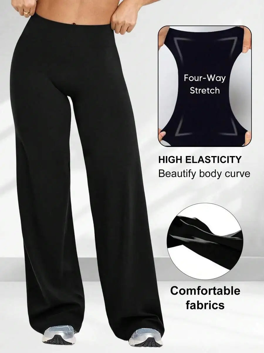 High Waist Wide Leg Casual Pants For Women Multi Functional Hip Lifting Yoga Trousers Soft Polyester Fabric Easy Care Machine Wa