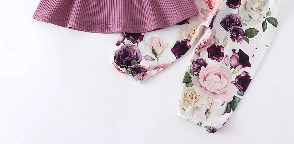 Newborn Baby Girl Clothes Set Solid Knitting Long Sleeve Tops Floral Print Pants Headband 3Pcs Outfits Casual Infant Clothing