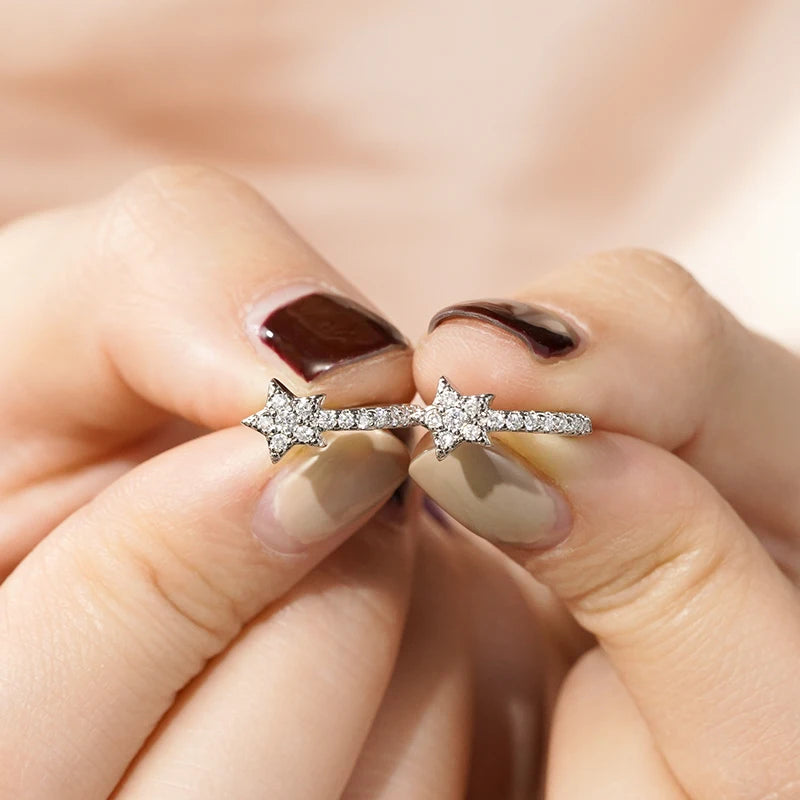Huitan Fashion Star Hoop Earrings with Dazzling CZ Simple Stylish Ear Accessories for Women Silver Color Exquisite Jewelry