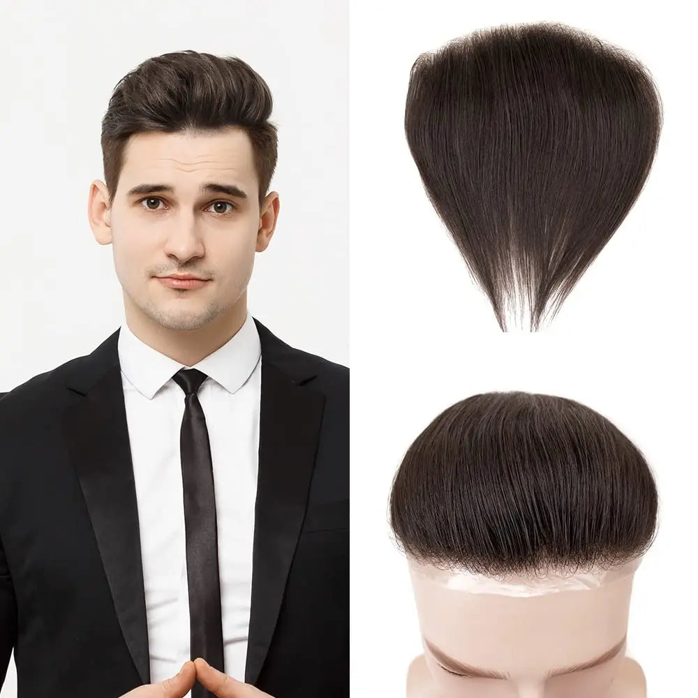 Hotsale 100% Human Hair Piece Men Topper  V Loop Super Thin Skin PU Front Line Forehead System Toupee Patch Wig for Men