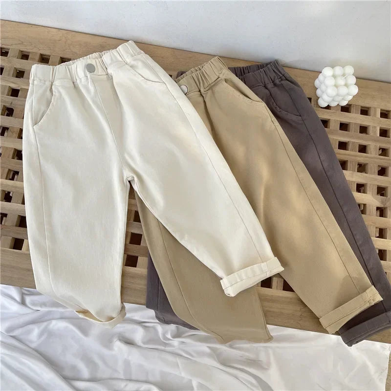 1-8 Years Boys Pants Kids Cargo Pants Mid-Rise Button Casual Outdoor Comfortable Breathable Spring Fall Fashion Children Trousers