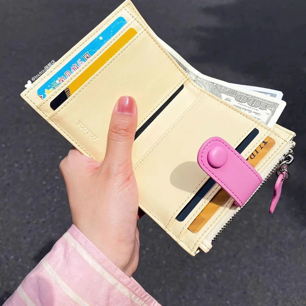 Women's Cute Cartoon Embroidered Sausage Dog Wallet Zipper Coin Purse Double Fold Card Holder Wallet Ultra Thin Leather Money Clip