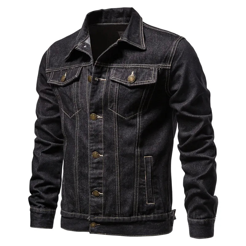 2025 Autumn Men's Solid Denim Jackets Fashion Motorcycle Vintage Jeans Jackets Hommes Slim Fit Cotton Casual Black Blue Coats