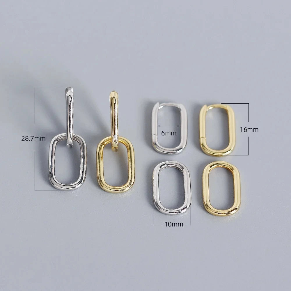 Créoles Ovales Géométriques Argent 925 | Style Métal Simple Détachable | Femme | Bijou Cadeau
