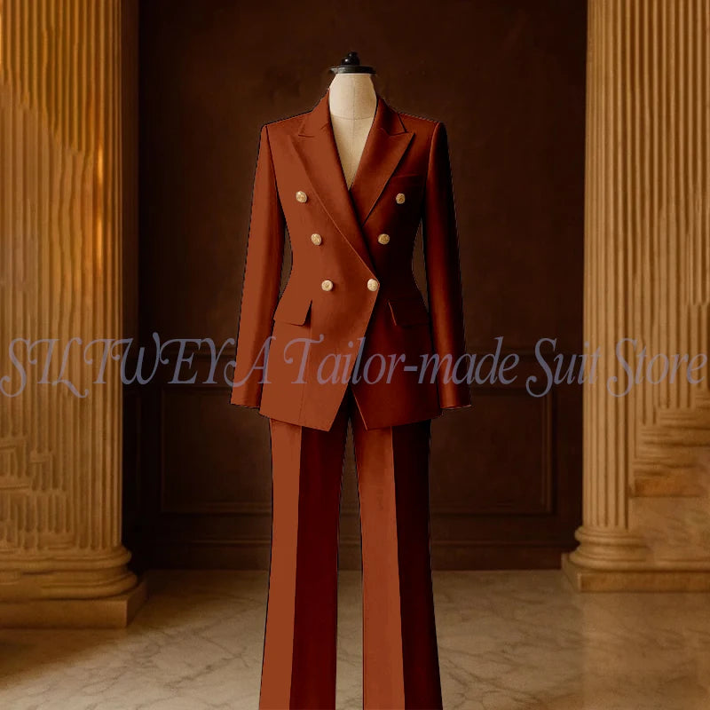 Ensemble Tailleur 2 Pièces Femme | Veste Double Boutonnage & Pantalon Droit | Élégant Bureau Toutes Saisons | Sur Mesure