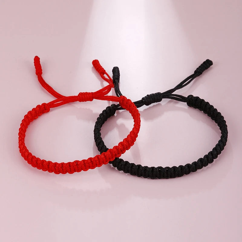 Bracelet Tressé Bouddhiste Tibetain | Rouge & Noir | Porte-Bonheur Amulette | Bijou Femme & Fille