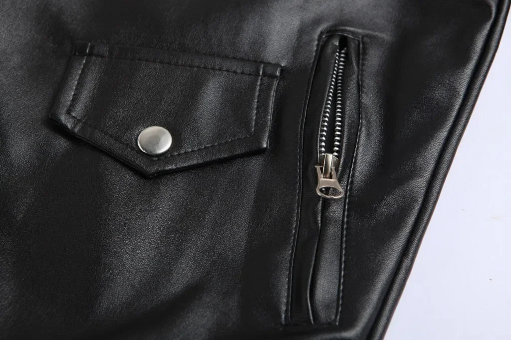 Men's PU Leather Jacket Motorcycle Fashion Slim Fit Leather Coat