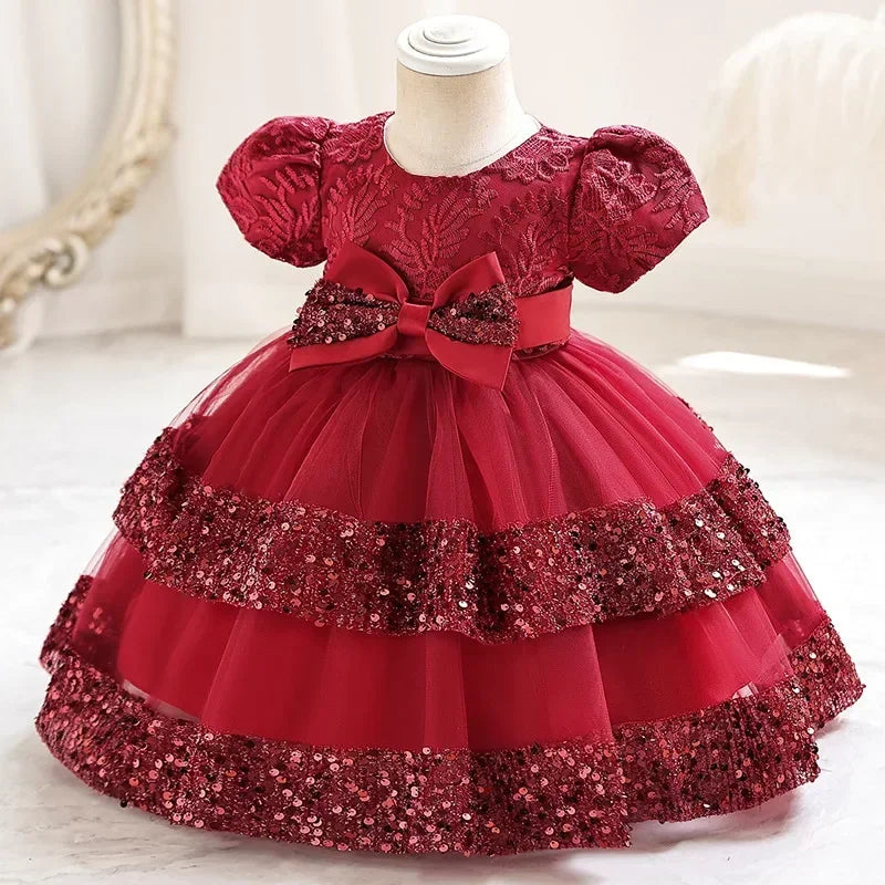 Fashion Bow Girls Party Dresses Cotton Short Sleeve Children Clothing Bridesmaid Dresses Summer Kids Dresses for Girls 1-6 Years
