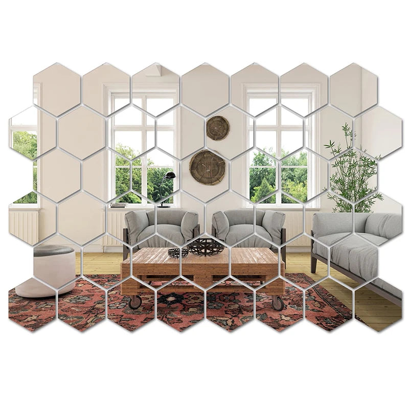 45-piece Mirror Wall Sticker, Hexagon Wall Art Sticker, DIY Home Decorative Tile Sticker