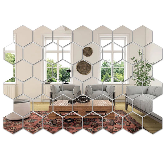 45-piece Mirror Wall Sticker, Hexagon Wall Art Sticker, DIY Home Decorative Tile Sticker