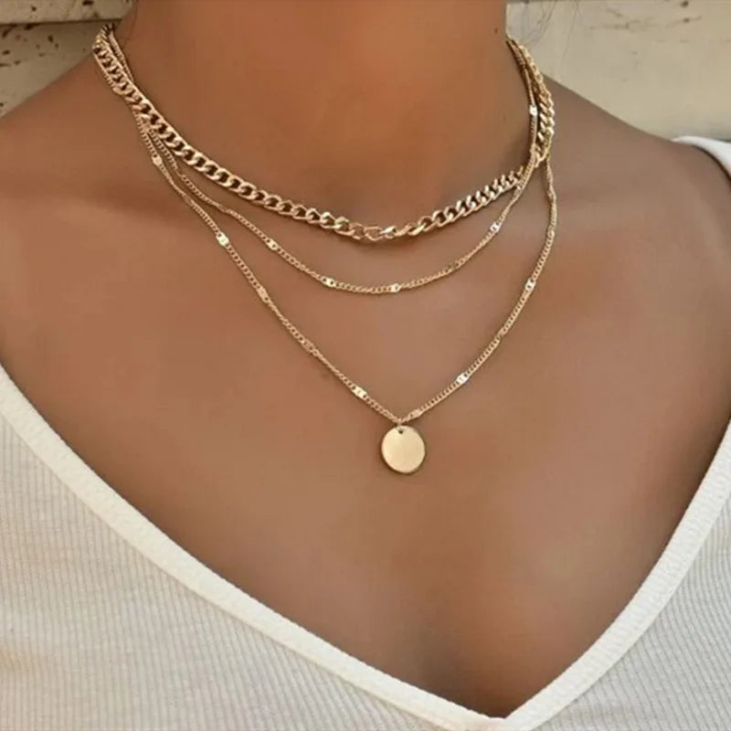 Collier Vintage Multicouche Femme | Chaîne Pendentif | Bijou Esthétique Tendance | Cadeau Mode