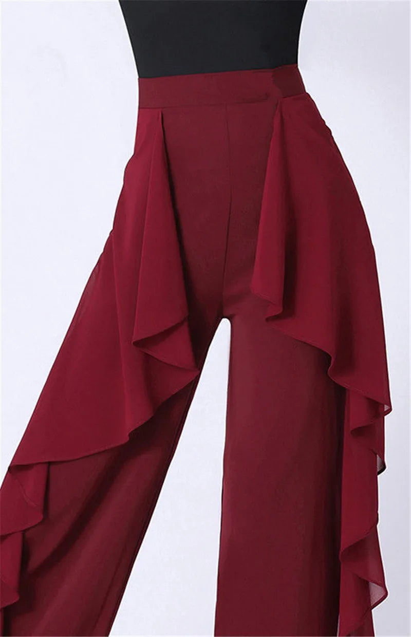 Dance Wide-Leg Pants Women's High-Waist Pants Lotus Leaf Side Loose Training Pants 2022 New Dance Female Pants