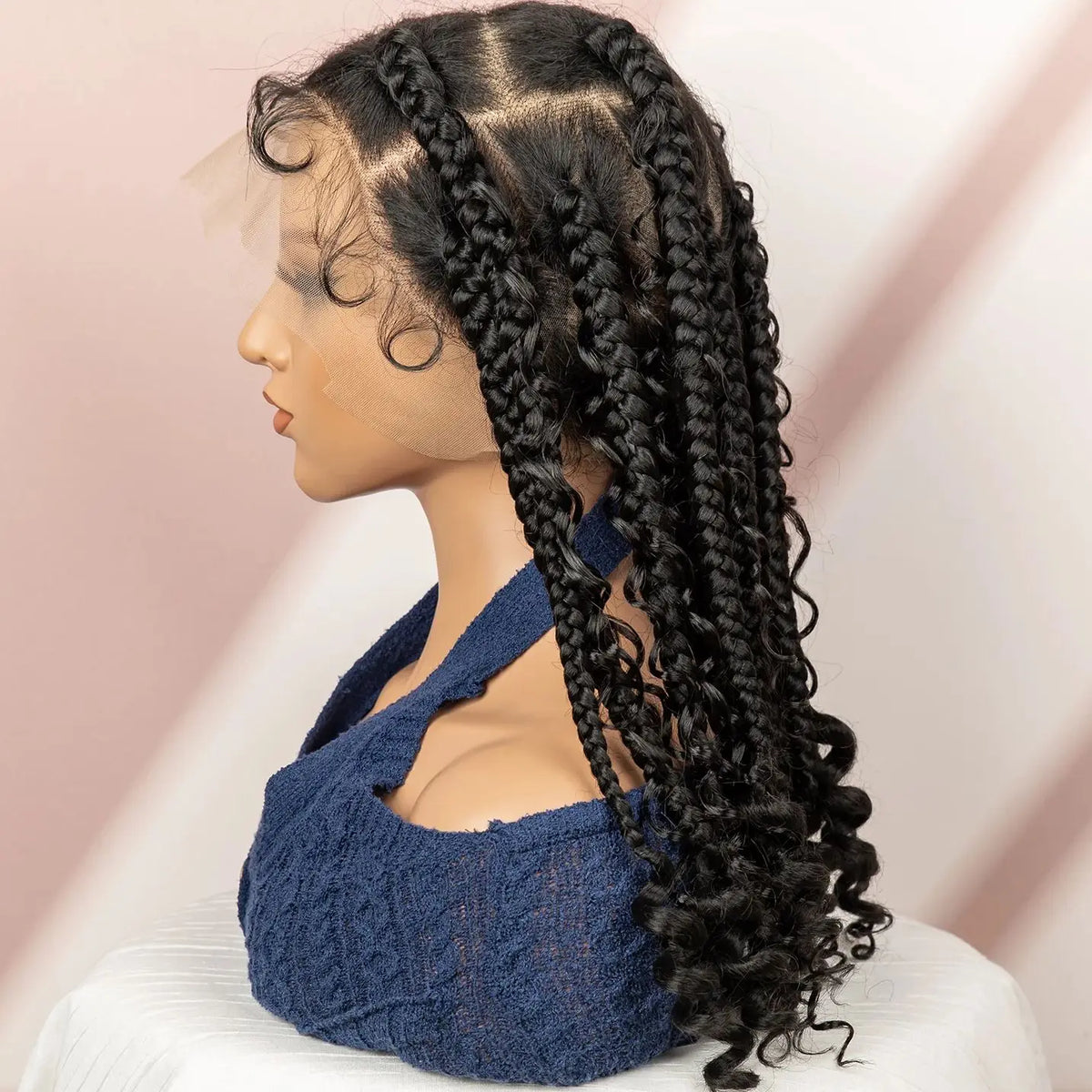 Perruque Full Lace Tresses Box Braids Boho Knotless | 16 Pouces | Bob Court | Synthétique Crochet | Femme