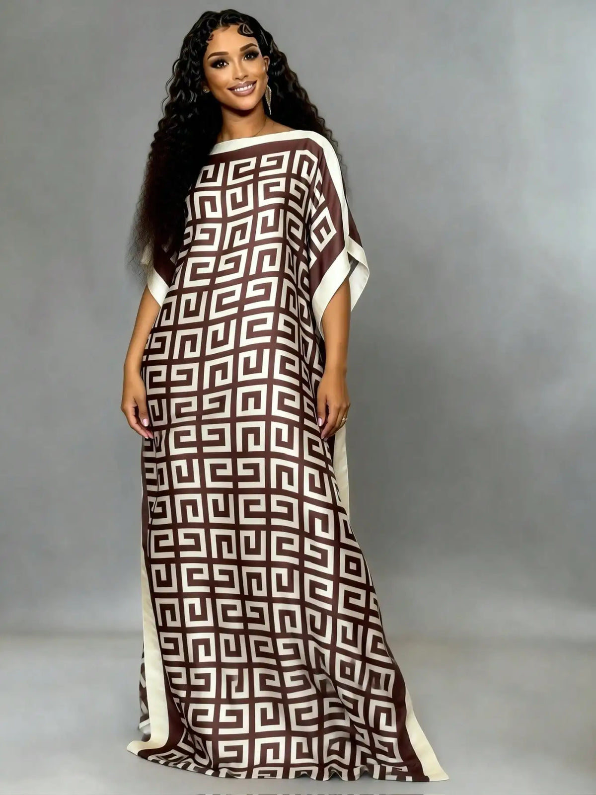 Elegant Plus Size African Print Silk Dress with Scarf 2 Piece Set Fashionable Middle Eastern Kaftan Robe for Women